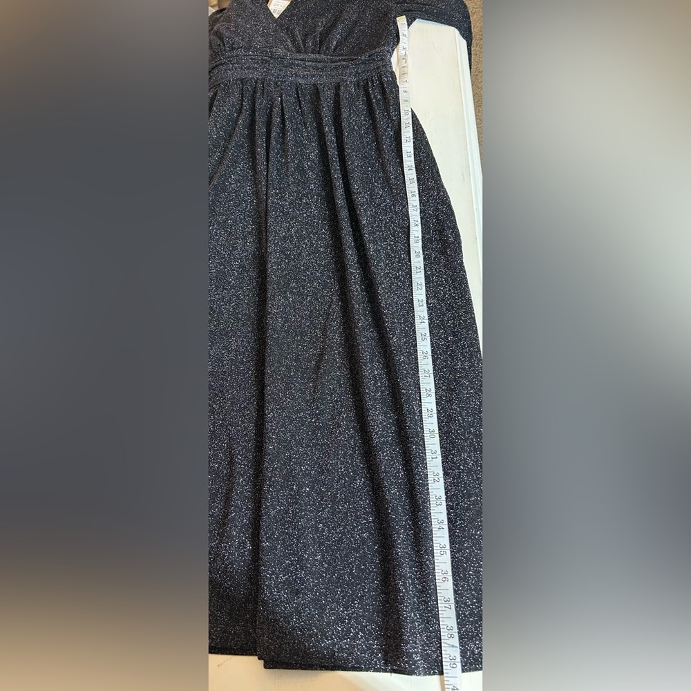 BODEN NWT Black Silver Sparkle Long Sleeve V-Neck Ruched Midi Party Dress Sz 12 - Picture 14 of 16
